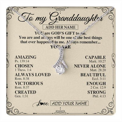 Alluring Beauty Necklace 14K White Gold Finish | 1 | Personalized To My Granddaughter Gifts Necklace From Grandma You Are God's Gift To Me Granddaughter Birthday Gifts Christmas Christian Gift Box Message Card | https://teecentury.