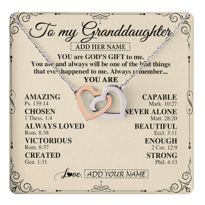 Interlocking Hearts Necklace Stainless Steel & Rose Gold Finish | 1 | Personalized To My Granddaughter Gifts Necklace From Grandma You Are God's Gift To Me Granddaughter Birthday Gifts Christmas Christian Gift Box Message Card | https://teecentury.