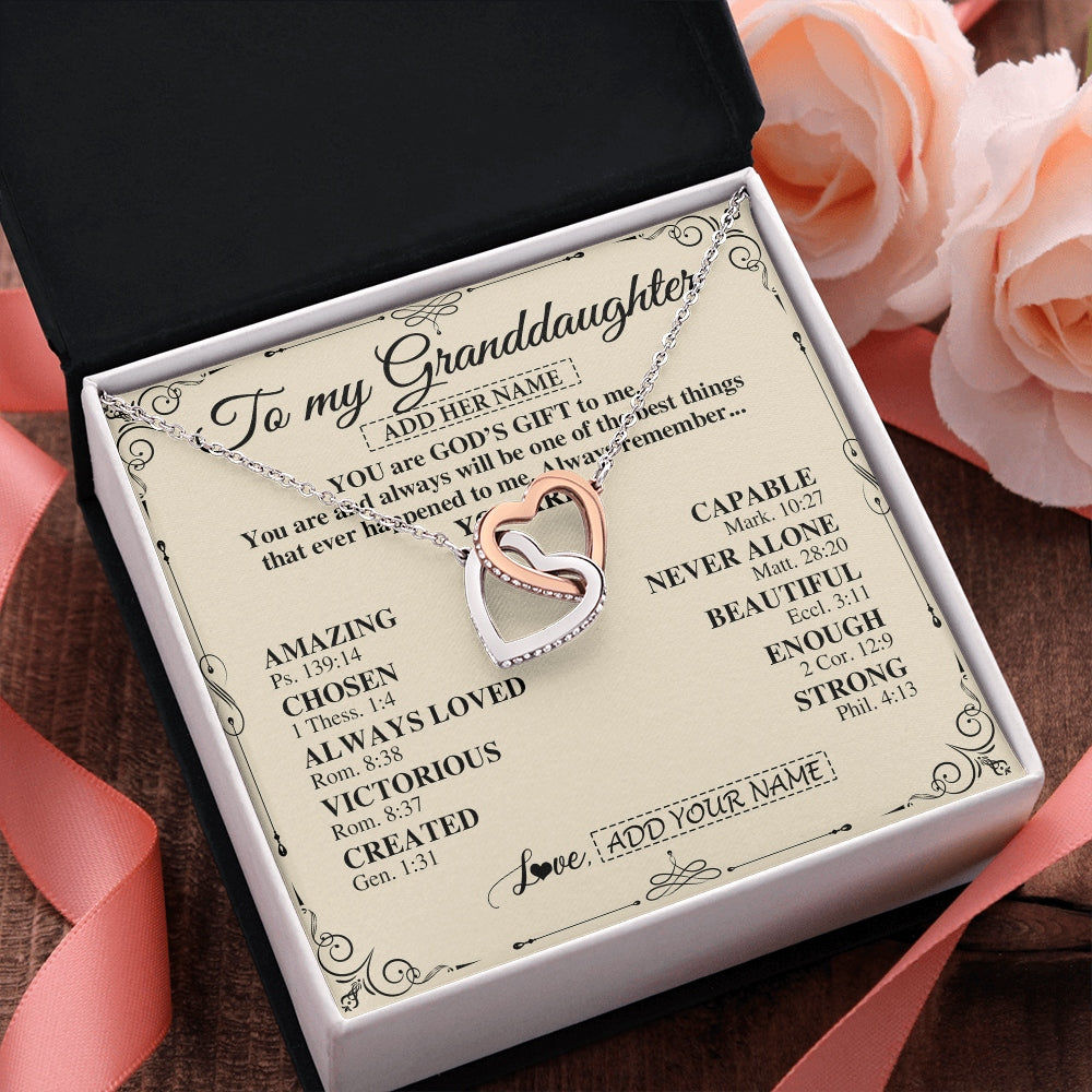Interlocking Hearts Necklace Stainless Steel & Rose Gold Finish | 2 | Personalized To My Granddaughter Gifts Necklace From Grandma You Are God's Gift To Me Granddaughter Birthday Gifts Christmas Christian Gift Box Message Card | https://teecentury.