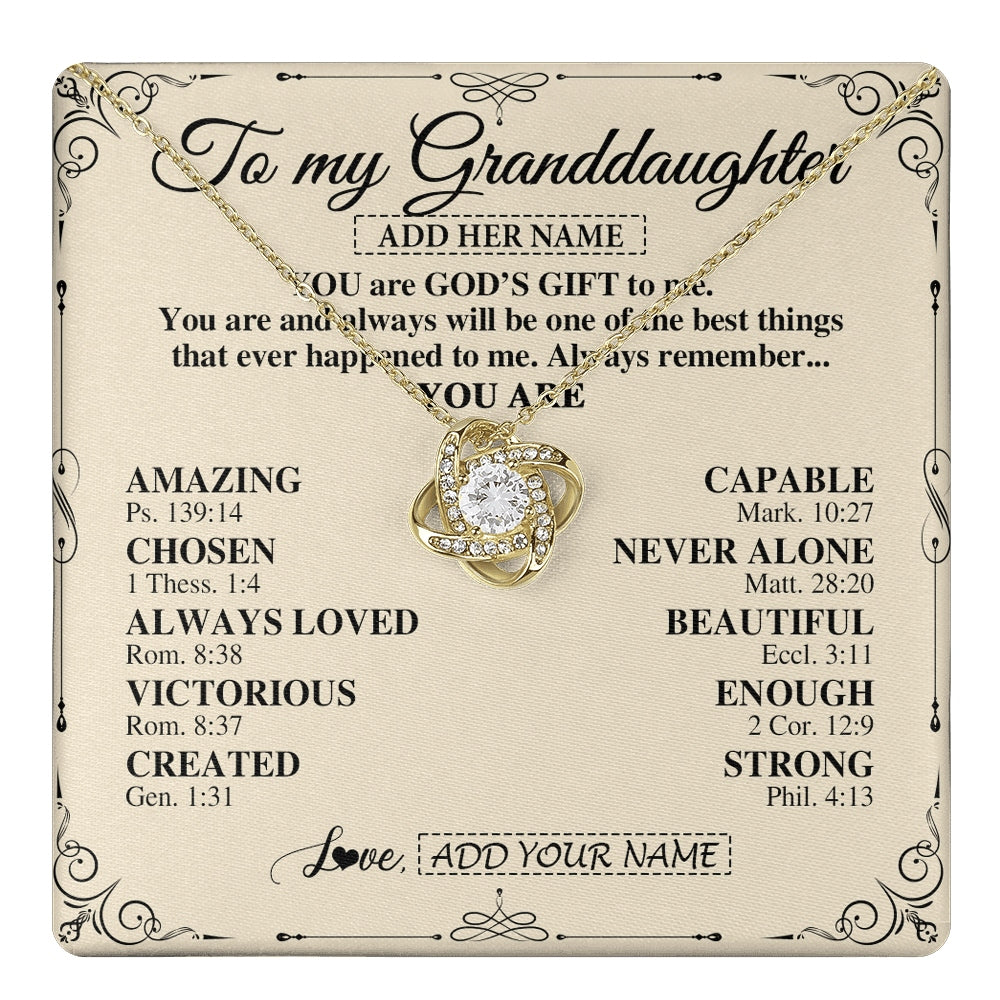 Love Knot Necklace 18K Yellow Gold Finish | 1 | Personalized To My Granddaughter Gifts Necklace From Grandma You Are God's Gift To Me Granddaughter Birthday Gifts Christmas Christian Gift Box Message Card | https://teecentury.
