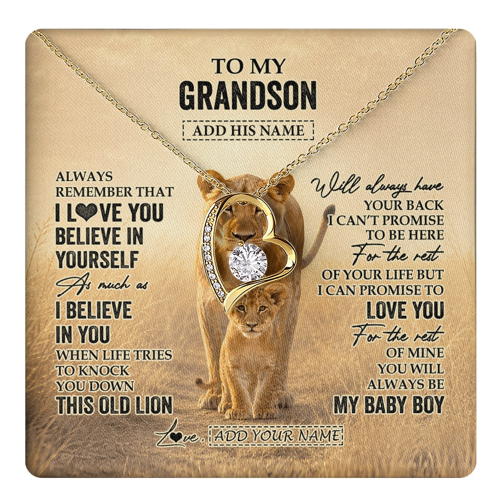 Forever Love Necklace 18K Yellow Gold Finish | 1 | Personalized To My Granddaughter Gifts Necklace From Grandpa Always Remember Lion Gifts For Granddaughter Birthday Graduation Christmas Gift Box Message Card | https://teecentury.