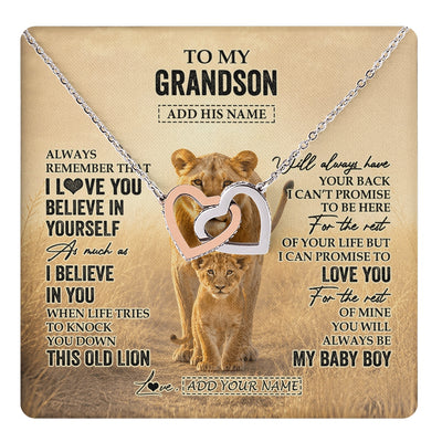 Interlocking Hearts Necklace Stainless Steel & Rose Gold Finish | 1 | Personalized To My Granddaughter Gifts Necklace From Grandpa Always Remember Lion Gifts For Granddaughter Birthday Graduation Christmas Gift Box Message Card | https://teecentury.