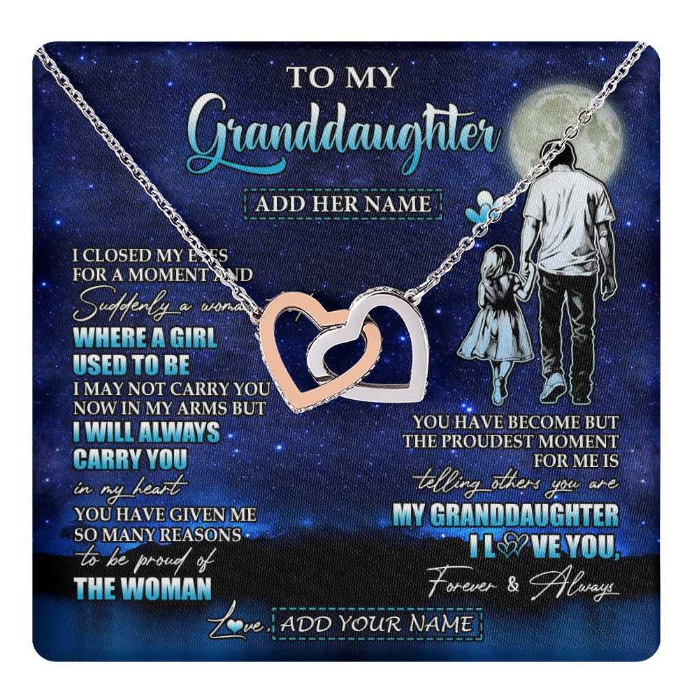 Interlocking Hearts Necklace Stainless Steel & Rose Gold Finish | 1 | Personalized To My Granddaughter Gifts Necklace From Grandpa I Closed My Eyes For A Moment Granddaughter Birthday Graduation Christmas Gift Box Message Card | teecentury.myshopify