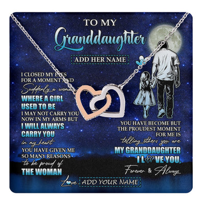 Interlocking Hearts Necklace Stainless Steel & Rose Gold Finish | 1 | Personalized To My Granddaughter Gifts Necklace From Grandpa I Closed My Eyes For A Moment Granddaughter Birthday Graduation Christmas Gift Box Message Card | teecentury.myshopify