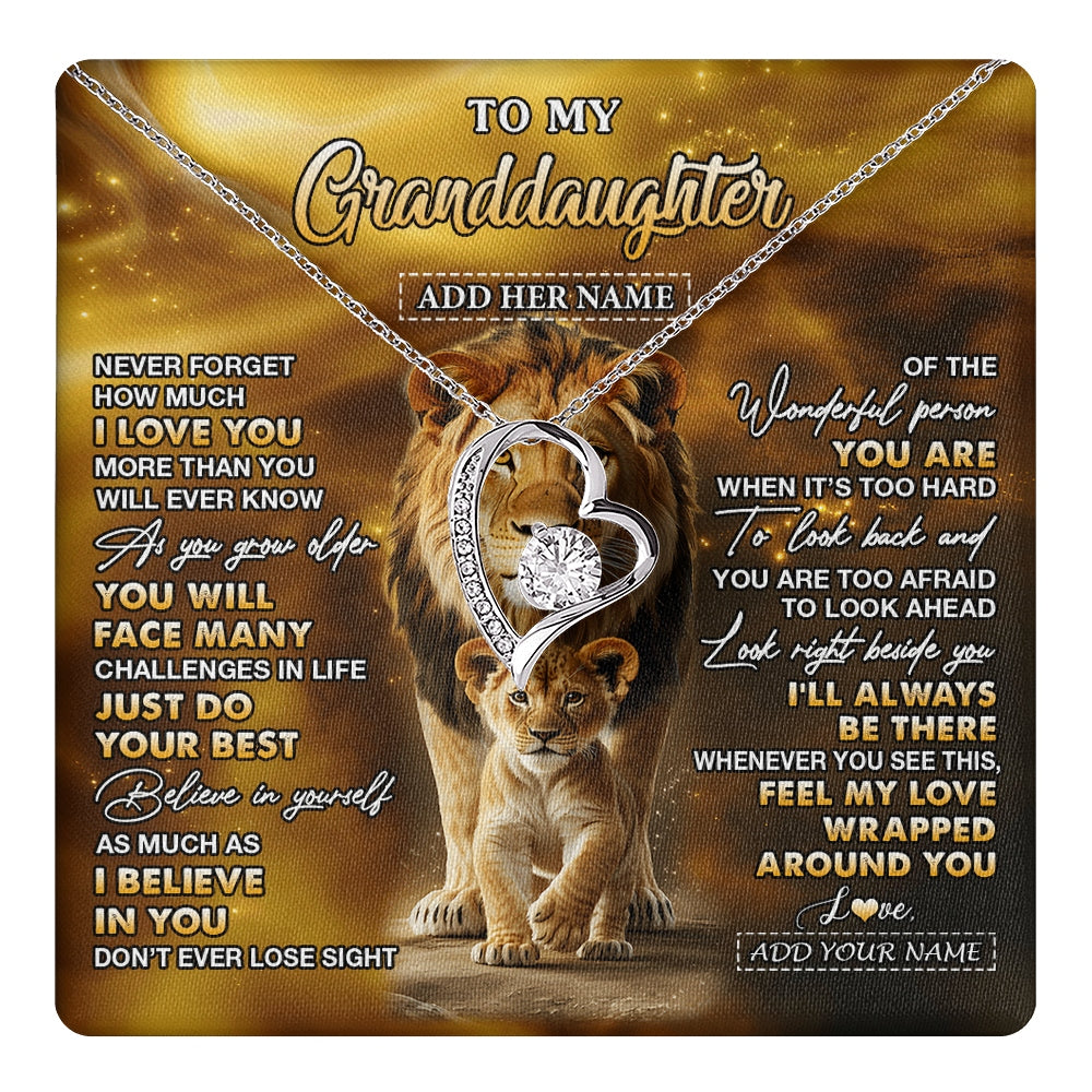 Forever Love Necklace 14K White Gold Finish | 1 | Personalized To My Granddaughter Gifts Necklace From Grandpa Never Forget How Much I Love You Lion Granddaughter Birthday Gifts Christmas Gift Box Message Card | https://teecentury.