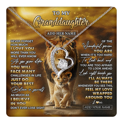 Forever Love Necklace 14K White Gold Finish | 1 | Personalized To My Granddaughter Gifts Necklace From Grandpa Never Forget How Much I Love You Lion Granddaughter Birthday Gifts Christmas Gift Box Message Card | https://teecentury.