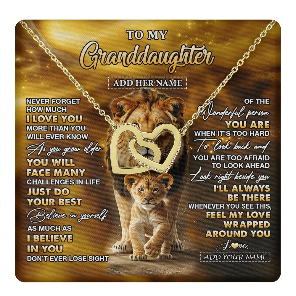 Interlocking Hearts Necklace 18K Yellow Gold Finish | 1 | Personalized To My Granddaughter Gifts Necklace From Grandpa Never Forget How Much I Love You Lion Granddaughter Birthday Gifts Christmas Gift Box Message Card | https://teecentury.
