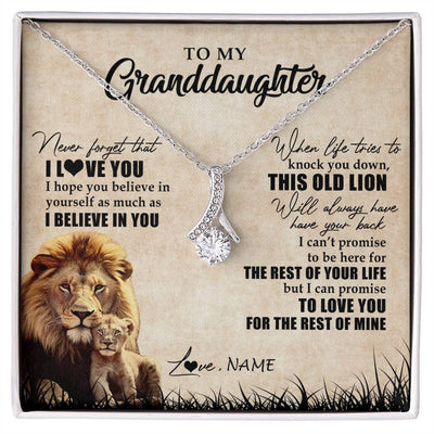 Alluring Beauty Necklace 14K White Gold Finish | Personalized To My Granddaughter Gifts Necklace From Grandpa Old Lion Granddaughter Jewelry Birthday Graduation Christmas Customized Gift Box Message Card | teecentury