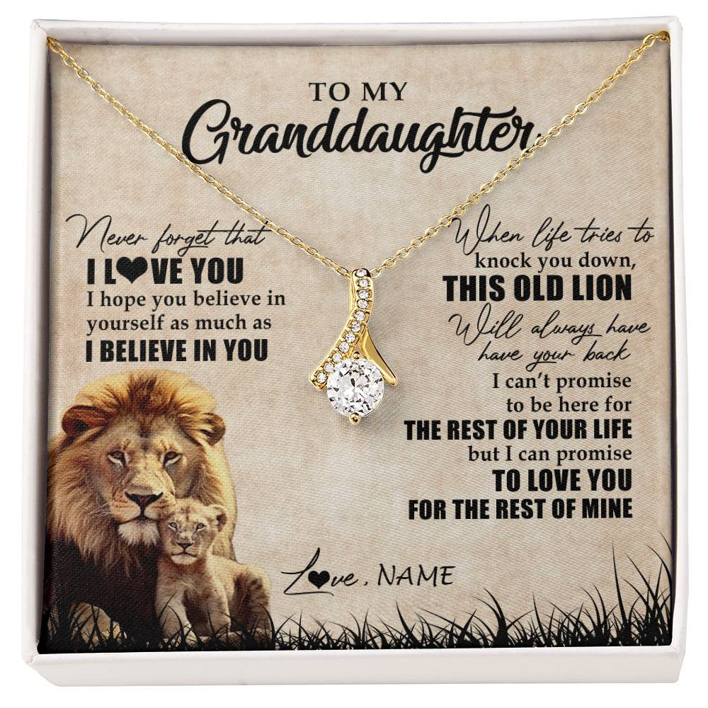 Alluring Beauty Necklace 18K Yellow Gold Finish | Personalized To My Granddaughter Gifts Necklace From Grandpa Old Lion Granddaughter Jewelry Birthday Graduation Christmas Customized Gift Box Message Card | teecentury