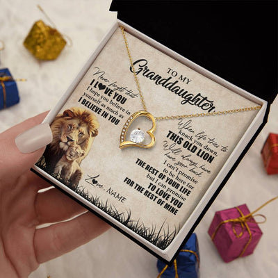 Forever Love Necklace 18K Yellow Gold Finish | Personalized To My Granddaughter Gifts Necklace From Grandpa Old Lion Granddaughter Jewelry Birthday Graduation Christmas Customized Gift Box Message Card | teecentury