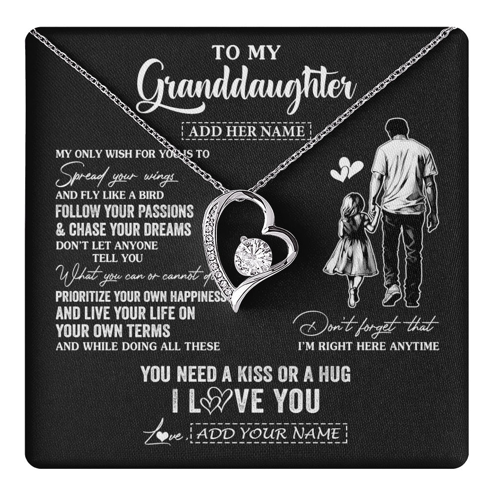 Forever Love Necklace 14K White Gold Finish | 1 | Personalized To My Granddaughter Gifts Necklace From Grandpa Papa My Only Wish For You Granddaughter Birthday Gifts Graduation Christmas Gift Box Message Card | teecentury.myshopify