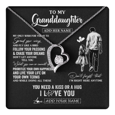 Forever Love Necklace 14K White Gold Finish | 1 | Personalized To My Granddaughter Gifts Necklace From Grandpa Papa My Only Wish For You Granddaughter Birthday Gifts Graduation Christmas Gift Box Message Card | teecentury.myshopify
