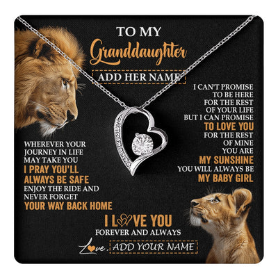 Forever Love Necklace 14K White Gold Finish | 1 | Personalized To My Granddaughter Gifts Necklace From Grandpa Wherever Your Journey In Life Lion Granddaughter Birthday Gifts Christmas Gift Box Message Card | https://teecentury.