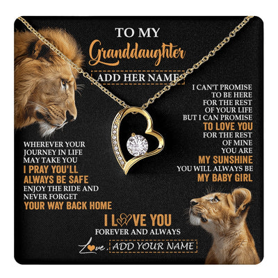 Forever Love Necklace 18K Yellow Gold Finish | 1 | Personalized To My Granddaughter Gifts Necklace From Grandpa Wherever Your Journey In Life Lion Granddaughter Birthday Gifts Christmas Gift Box Message Card | https://teecentury.