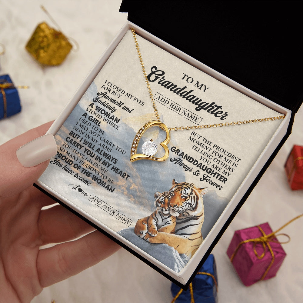 Forever Love Necklace 18K Yellow Gold Finish | 2 | Personalized To My Granddaughter Gifts Necklace Tiger From Grandma Grandpa You Are My Granddaughter Birthday Gifts Graduation Christmas Gift Box Message Card | https://teecentury.
