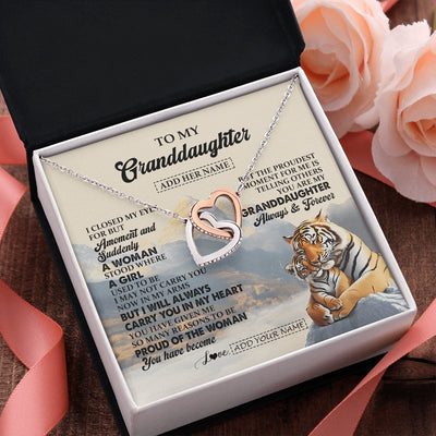 Interlocking Hearts Necklace Stainless Steel & Rose Gold Finish | 2 | Personalized To My Granddaughter Gifts Necklace Tiger From Grandma Grandpa You Are My Granddaughter Birthday Gifts Graduation Christmas Gift Box Message Card | https://teecentury.