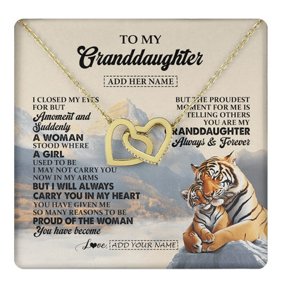 Interlocking Hearts Necklace 18K Yellow Gold Finish | 1 | Personalized To My Granddaughter Gifts Necklace Tiger From Grandma Grandpa You Are My Granddaughter Birthday Gifts Graduation Christmas Gift Box Message Card | https://teecentury.