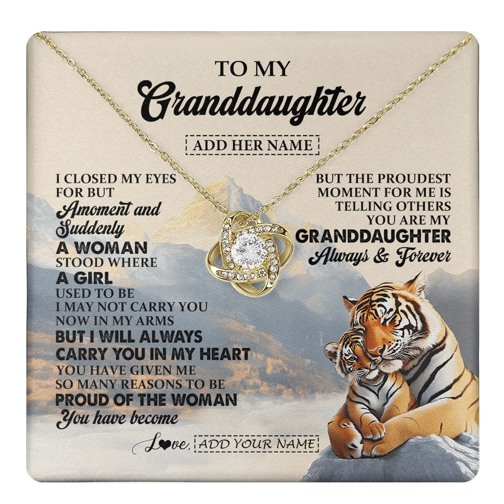 Love Knot Necklace 18K Yellow Gold Finish | 1 | Personalized To My Granddaughter Gifts Necklace Tiger From Grandma Grandpa You Are My Granddaughter Birthday Gifts Graduation Christmas Gift Box Message Card | https://teecentury.