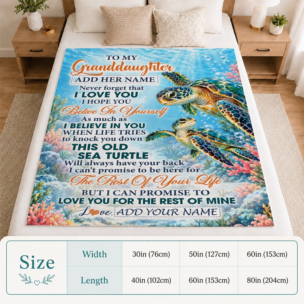 Personalized To My Granddaughter Gifts Sea Turtle From Grandma Grandpa Blanket Never Forget I Love You Granddaughter Birthday Gift Christmas Fleece Blanket | teecentury