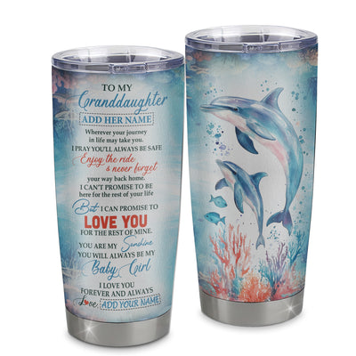 Personalized To My Granddaughter Gifts Tumbler Dolphin From Grandma My Sunshine Baby Girl Granddaughter Birthday Gift Christmas Custom Stainless Steel Insulated Mug | teecentury
