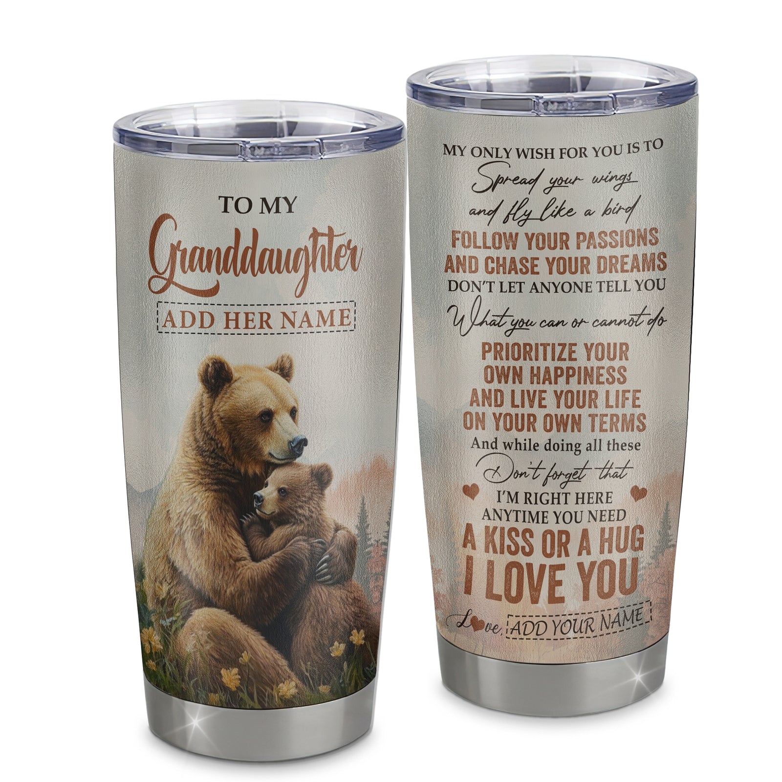 Personalized To My Granddaughter Gifts Tumbler From Grandma Bear My Only Wish For You Granddaughter Birthday Gifts Graduation Christmas Custom Stainless Steel Cup Mug | teecentury