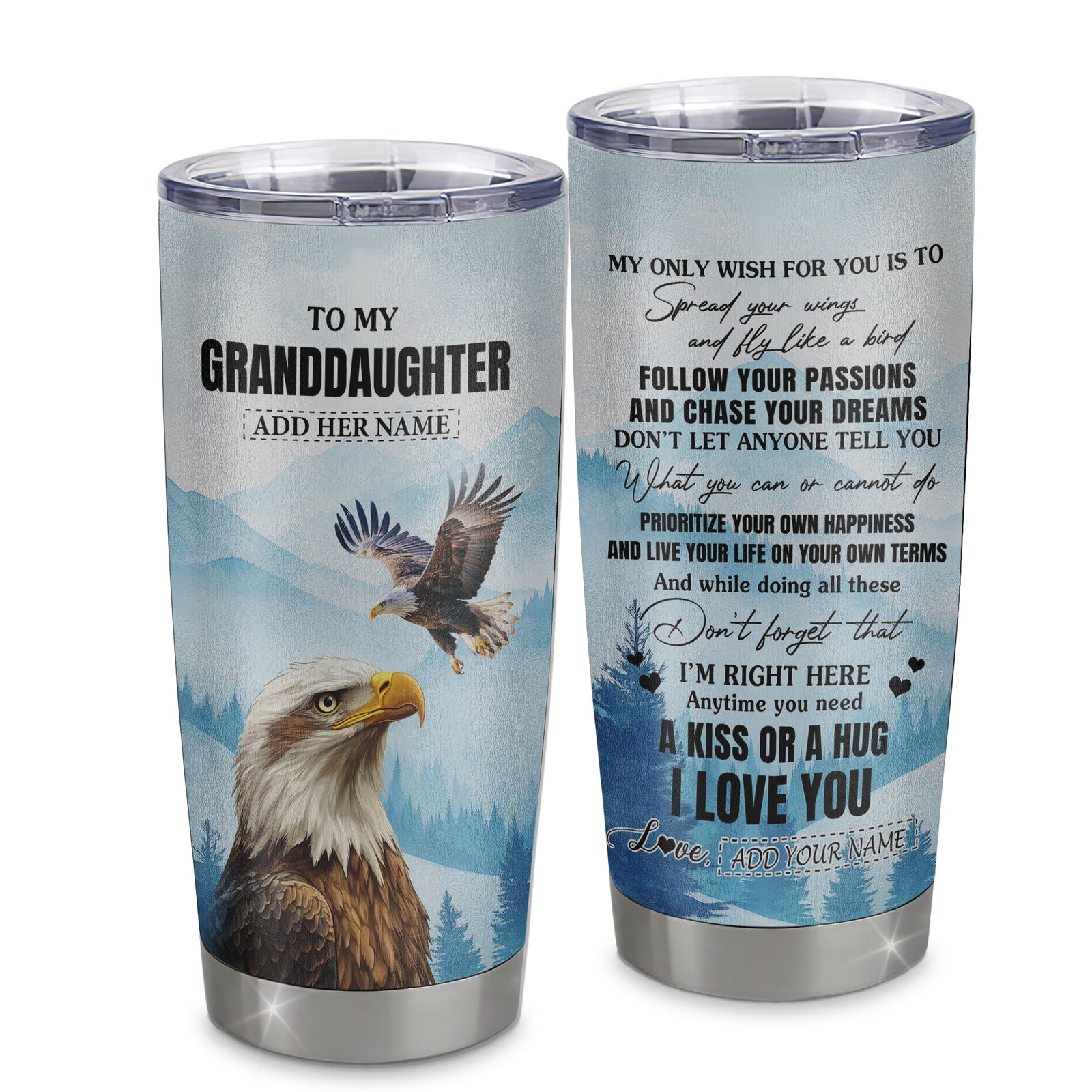 Personalized To My Granddaughter Gifts Tumbler From Grandma Eagle My Only Wish For You Granddaughter Birthday Gifts Graduation Christmas Custom Stainless Steel Mug | teecentury