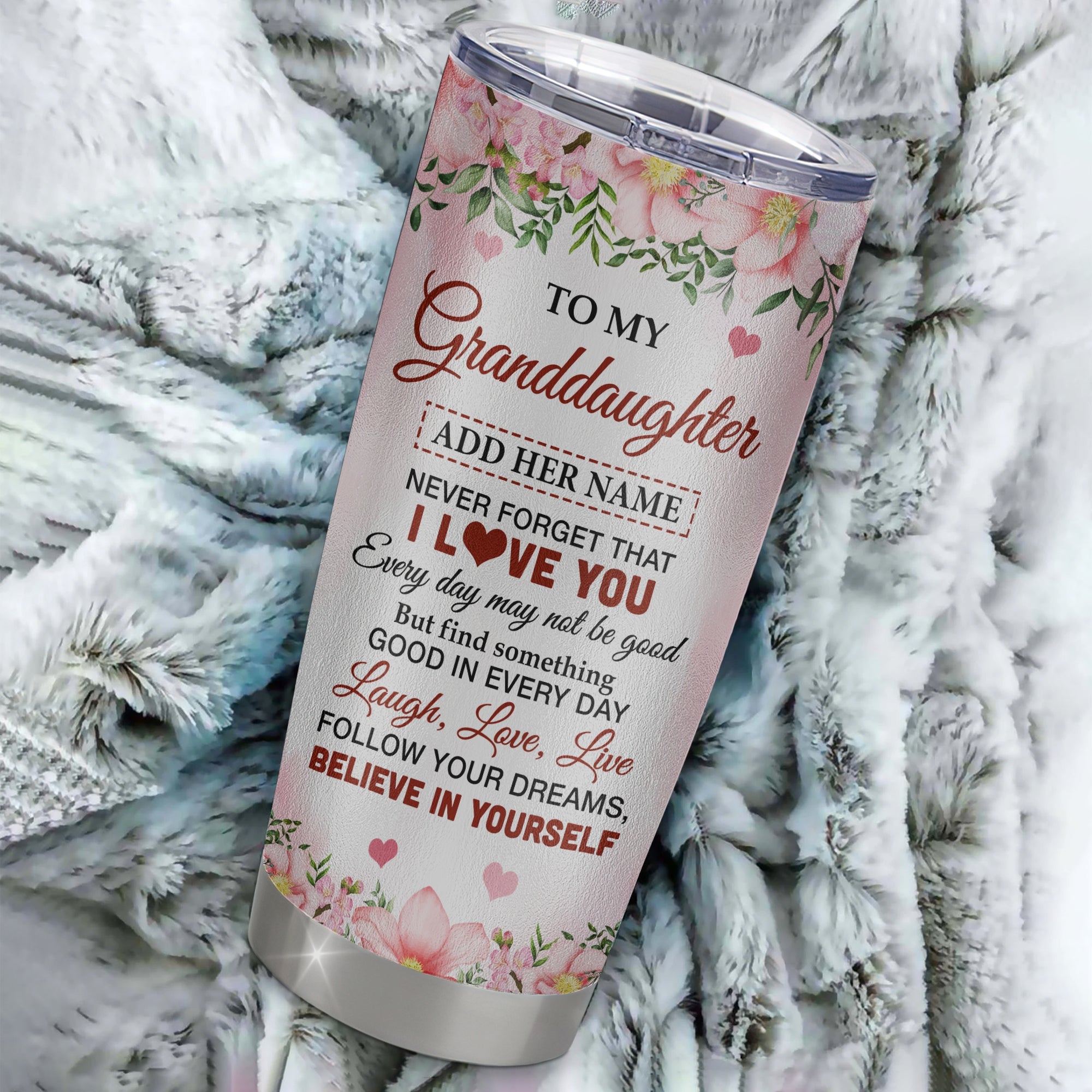 Personalized To My Granddaughter Gifts Tumbler From Grandma Grandpa Floral I Love You Birthday Gifts For Granddaughter Graduation Christmas Custom Stainless Steel Mug | teecentury