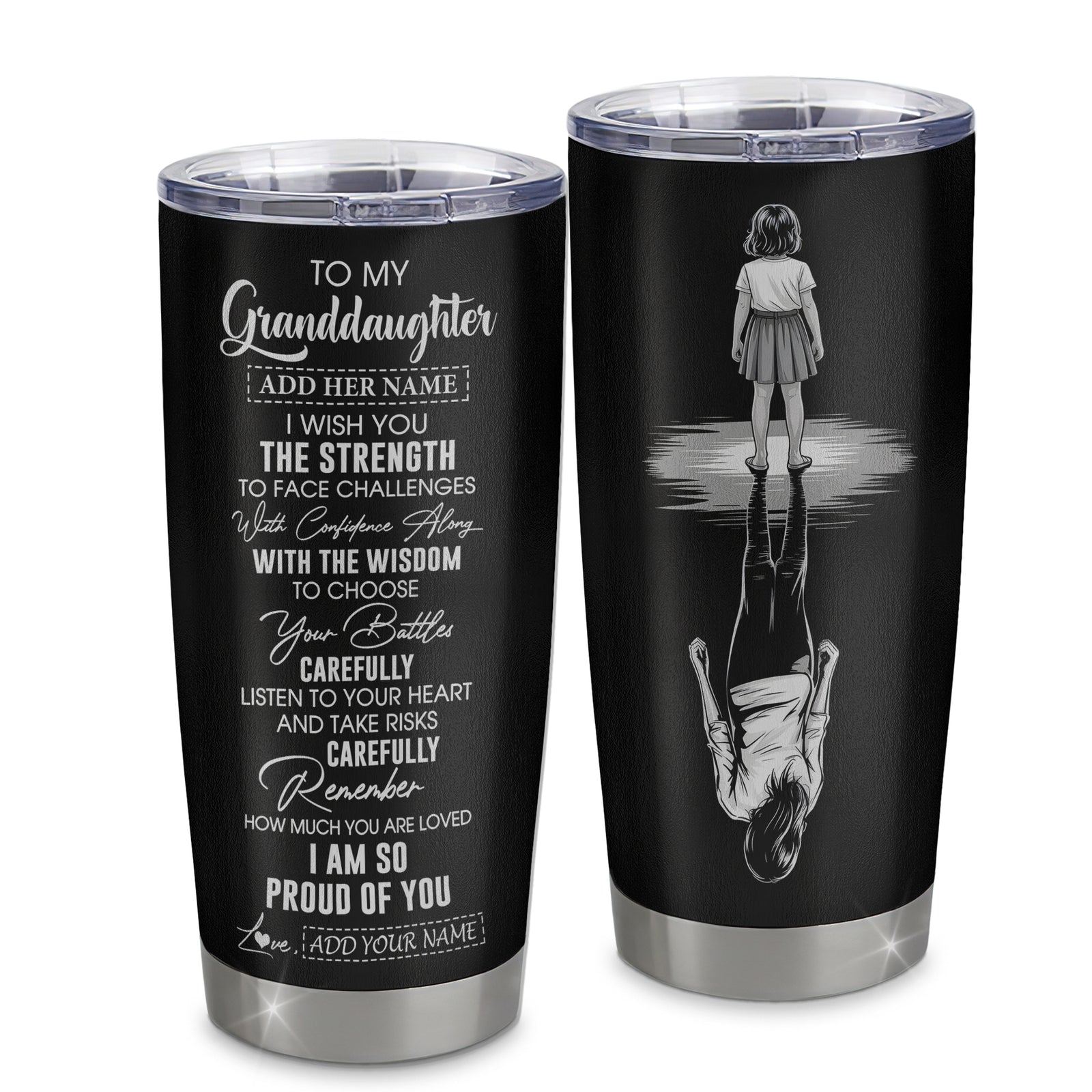 Personalized To My Granddaughter Gifts Tumbler From Grandma Grandpa I Wish You The Strength Granddaughter Birthday Gifts Christmas Graduation Custom Stainless Steel Mug | teecentury