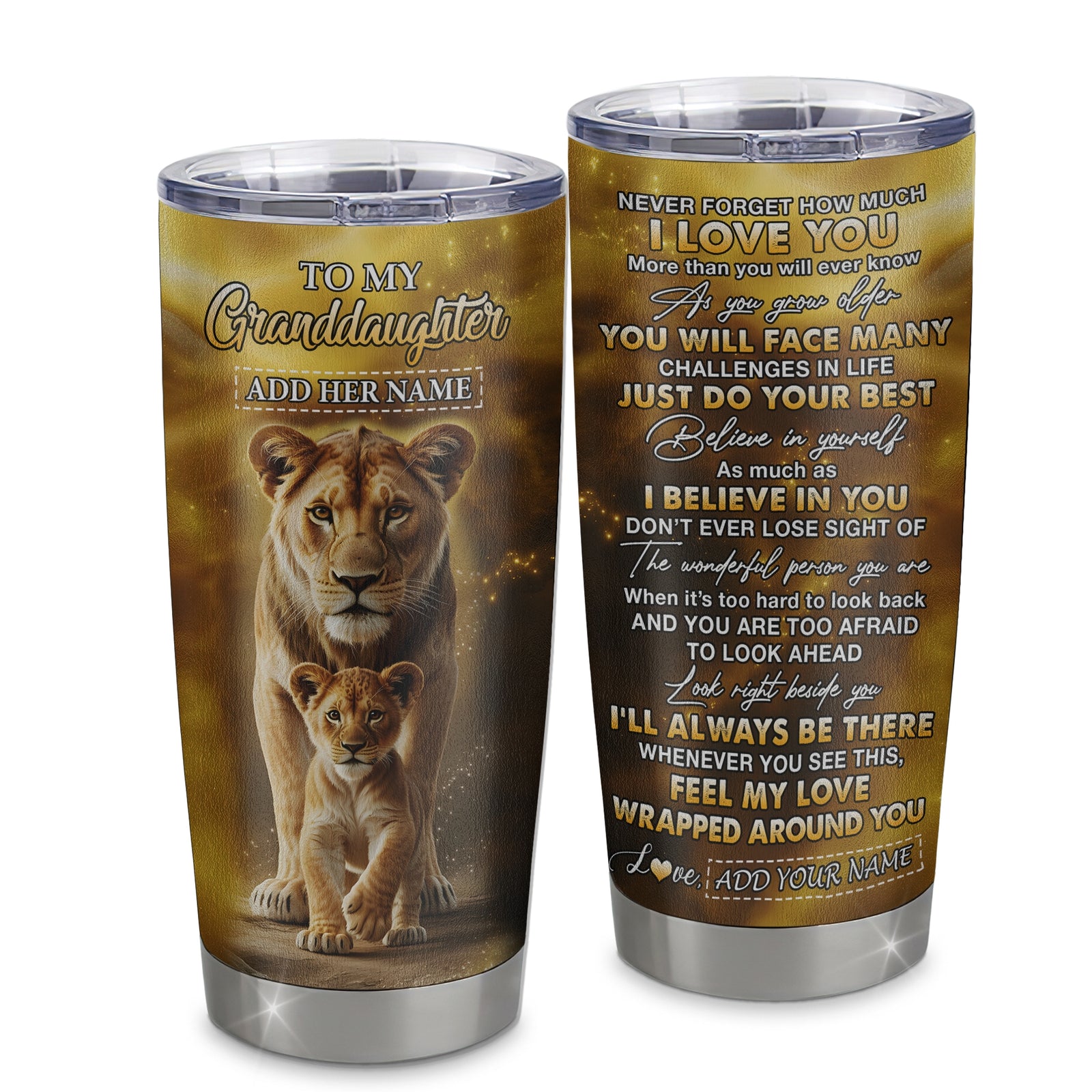 Personalized To My Granddaughter Gifts Tumbler From Grandma Nana Never Forget How Much I Love You Lion Granddaughter Birthday Gifts Christmas Custom Stainless Steel Mug | teecentury