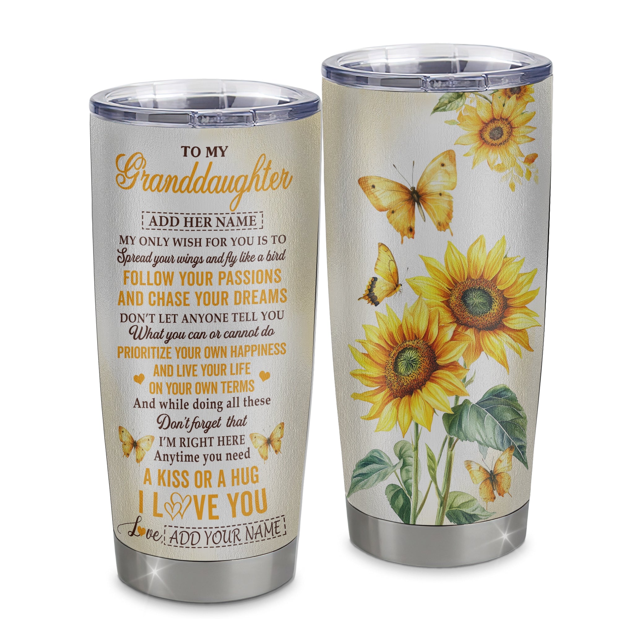 Personalized To My Granddaughter Gifts Tumbler From Grandma Sunflower My Only Wish For You Granddaughter Birthday Gifts Graduation Christmas Custom Stainless Steel Mug | teecentury