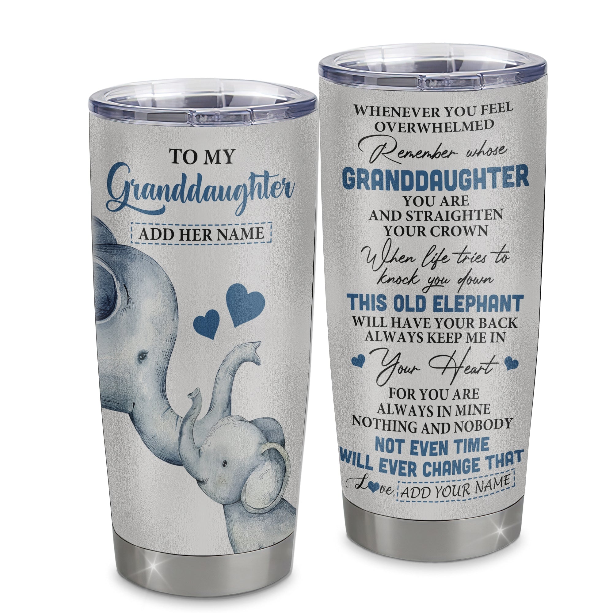 Personalized To My Granddaughter Gifts Tumbler From Grandma Whenever Elephant Unique Birthday Gifts For Granddaughter Graduation Christmas Custom Stainless Steel Mug | teecentury