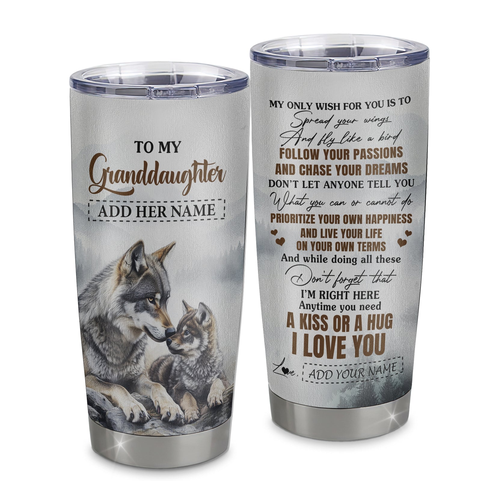 Personalized To My Granddaughter Gifts Tumbler From Grandma Wolf My Only Wish For You Granddaughter Birthday Gifts Graduation Christmas Custom Stainless Steel Mug | teecentury