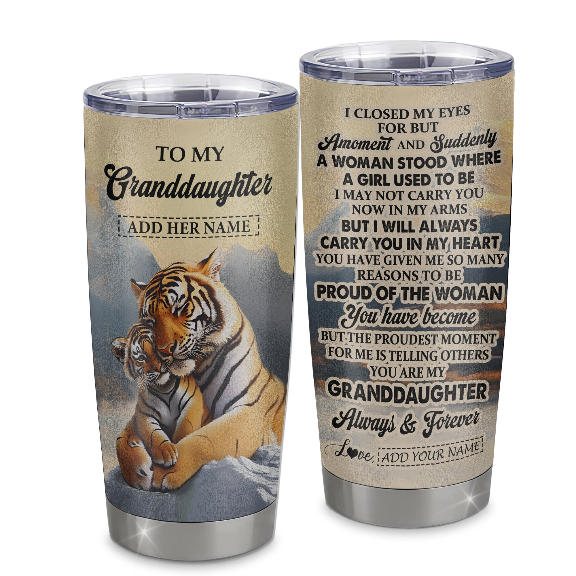 Personalized To My Granddaughter Gifts Tumbler Tiger From Grandma Grandpa You Are My Granddaughter Birthday Gifts Graduation Christmas Custom Stainless Steel Travel Mug Shirt & Hoodie | teecentury