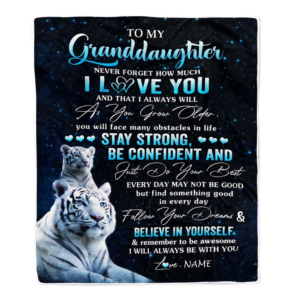 Personalized To My Granddaughter I Love You Forever Blanket From Grandma Nana White Tiger Granddaughter Birthday Gifts Graduation Christmas Fleece Blanket | teecentury