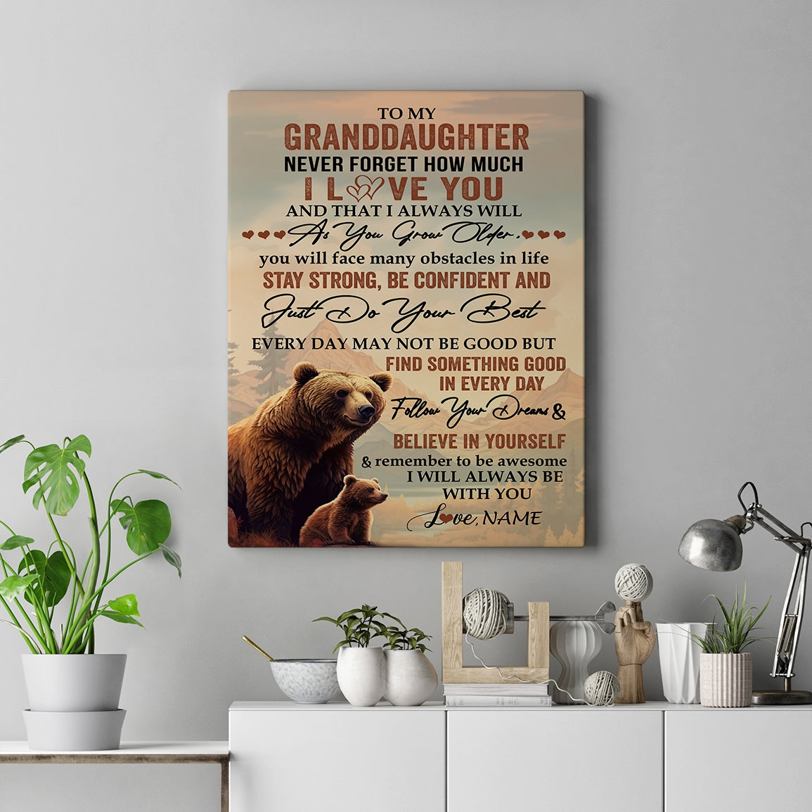 Personalized To My Granddaughter I Love You Forever Canvas From Grandma Papa Bear Granddaughter Birthday Gifts Graduation Christmas Custom Wall Art Print Framed Canvas | teecentury