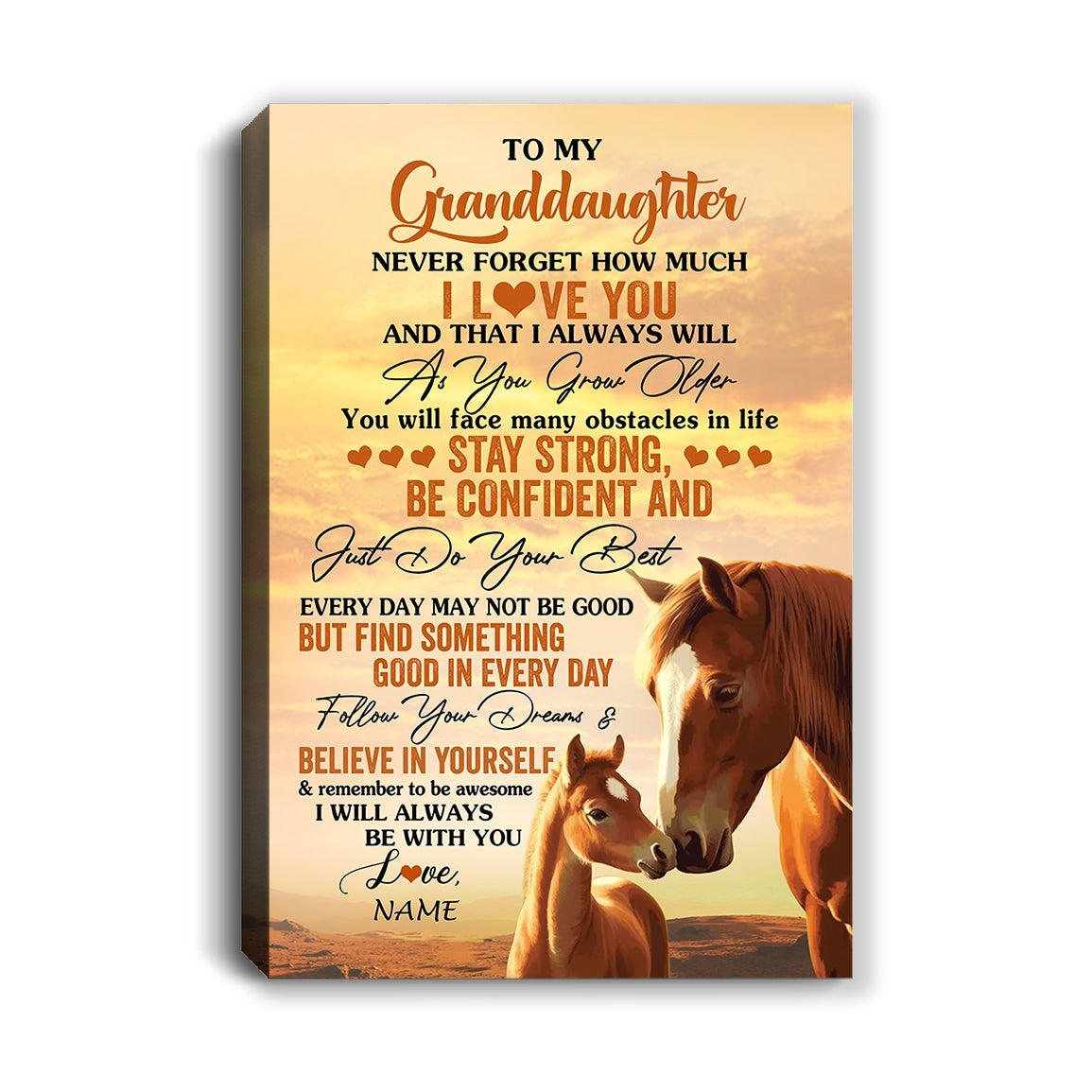 Personalized To My Granddaughter I Love You Forever Canvas From Grandma Papa Horse Granddaughter Birthday Gifts Graduation Christmas Custom Wall Art Print Framed Canvas | teecentury