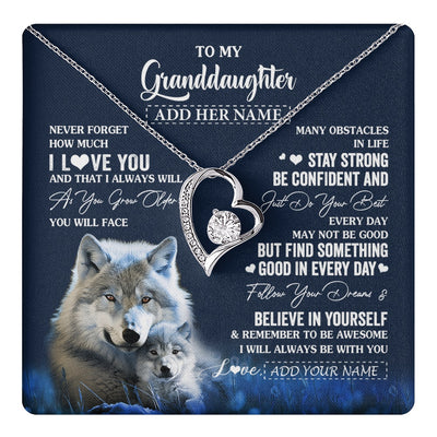 Forever Love Necklace 14K White Gold Finish | 1 | Personalized To My Granddaughter I Love You Forever Necklace From Grandma Grandpa Wolf Granddaughter Birthday Gifts Graduation Christmas Gift Box Message Card | teecentury.myshopify