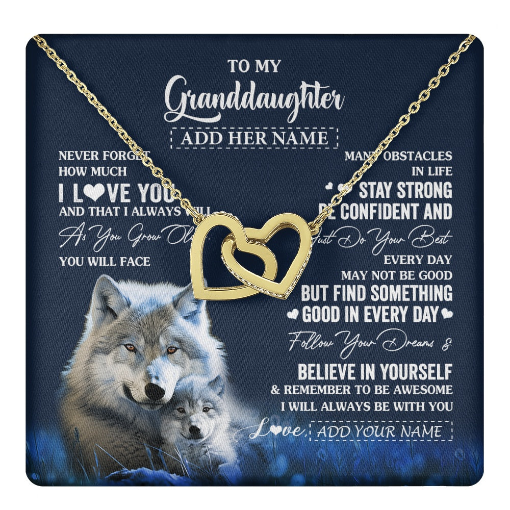 Interlocking Hearts Necklace 18K Yellow Gold Finish | 1 | Personalized To My Granddaughter I Love You Forever Necklace From Grandma Grandpa Wolf Granddaughter Birthday Gifts Graduation Christmas Gift Box Message Card | teecentury.myshopify