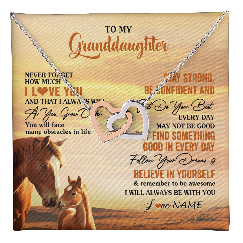 Interlocking Hearts Necklace Stainless Steel & Rose Gold Finish | 1 | Personalized To My Granddaughter I Love You Forever Necklace From Grandma Papa Horse Granddaughter Birthday Jewelry Christmas Customized Gift Box Message Card | teecentury