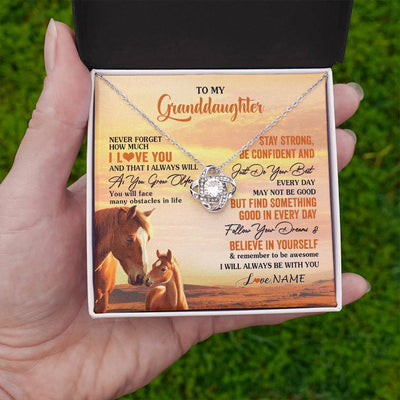 Love Knot Necklace 14K White Gold Finish | 2 | Personalized To My Granddaughter I Love You Forever Necklace From Grandma Papa Horse Granddaughter Birthday Jewelry Christmas Customized Gift Box Message Card | teecentury