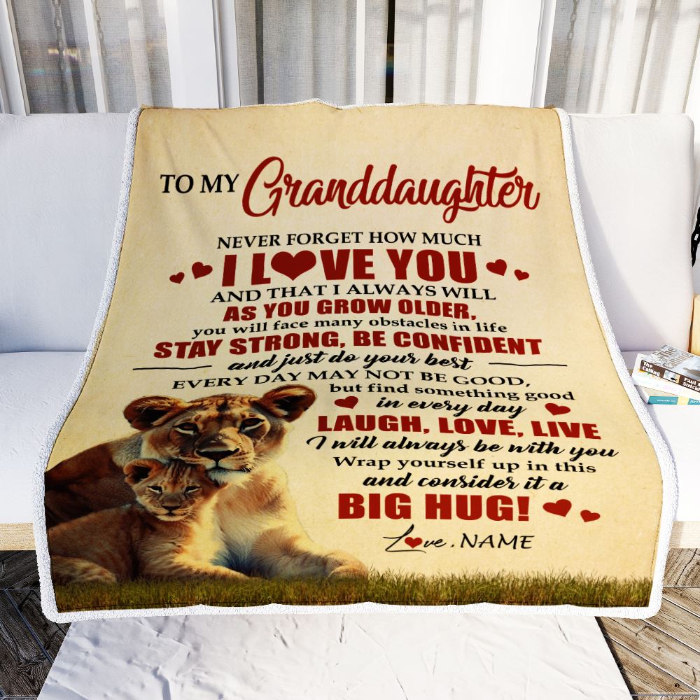 Personalized To My Granddaughter Lion Blanket From Grandma Never Forget How Much I Love You Grandchild Graduation Birthday Christmas Customized Fleece Blanket | teecentury