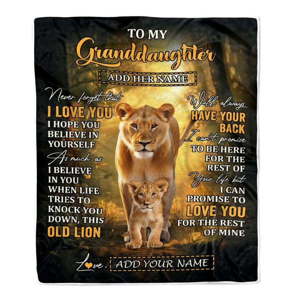 Personalized To My Granddaughter Lion Blanket From Grandma Never Forget That I Love You Granddaughter Birthday Gifts Christmas Customized Fleece Throw Blanket | teecentury