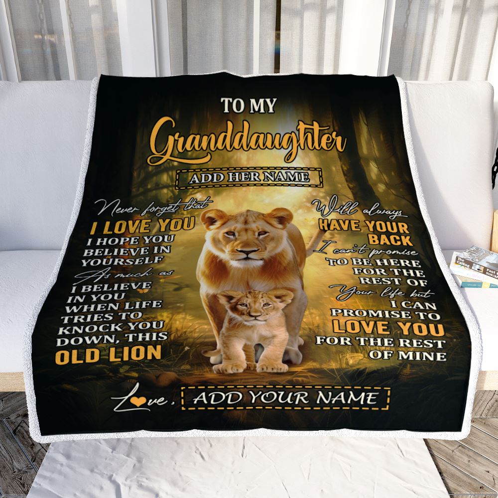 Personalized To My Granddaughter Lion Blanket From Grandma Never Forget That I Love You Granddaughter Birthday Gifts Christmas Customized Fleece Throw Blanket | teecentury