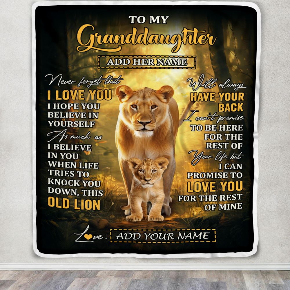 Personalized To My Granddaughter Lion Blanket From Grandma Never Forget That I Love You Granddaughter Birthday Gifts Christmas Customized Fleece Throw Blanket | teecentury