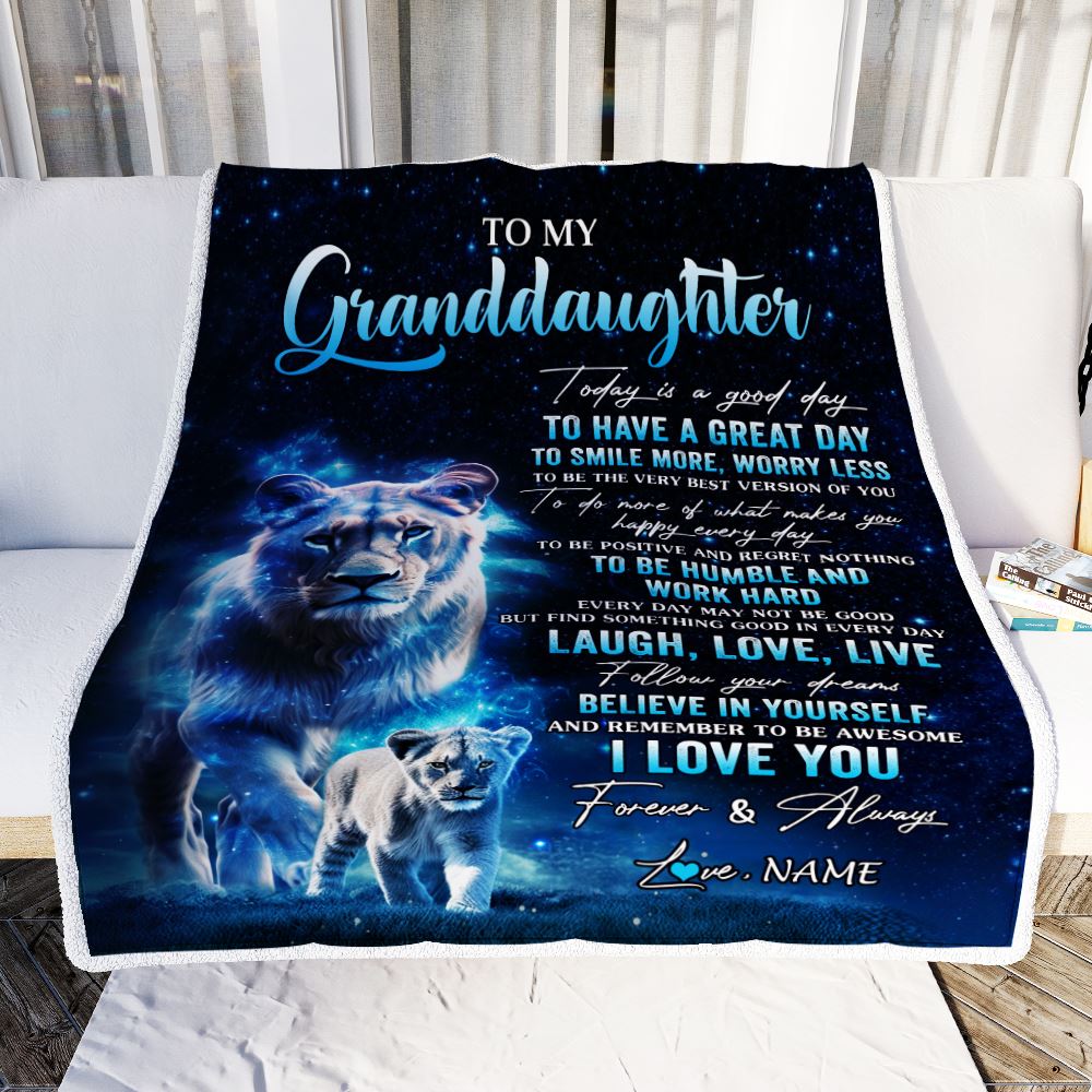 Personalized To My Granddaughter Lion Blanket From Grandma Today Is A Good Day Granddaughter Gifts Birthday Graduation Christmas Customized Fleece Blanket | teecentury