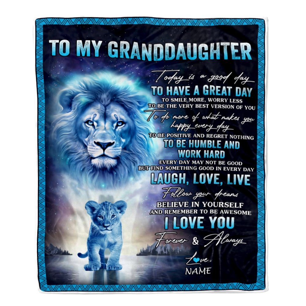 Personalized To My Granddaughter Lion Blanket From Papa Grandpa Every Day Laugh Love Live Granddaughter Birthday Christmas Customized Bed Fleece Throw Blanket | teecentury