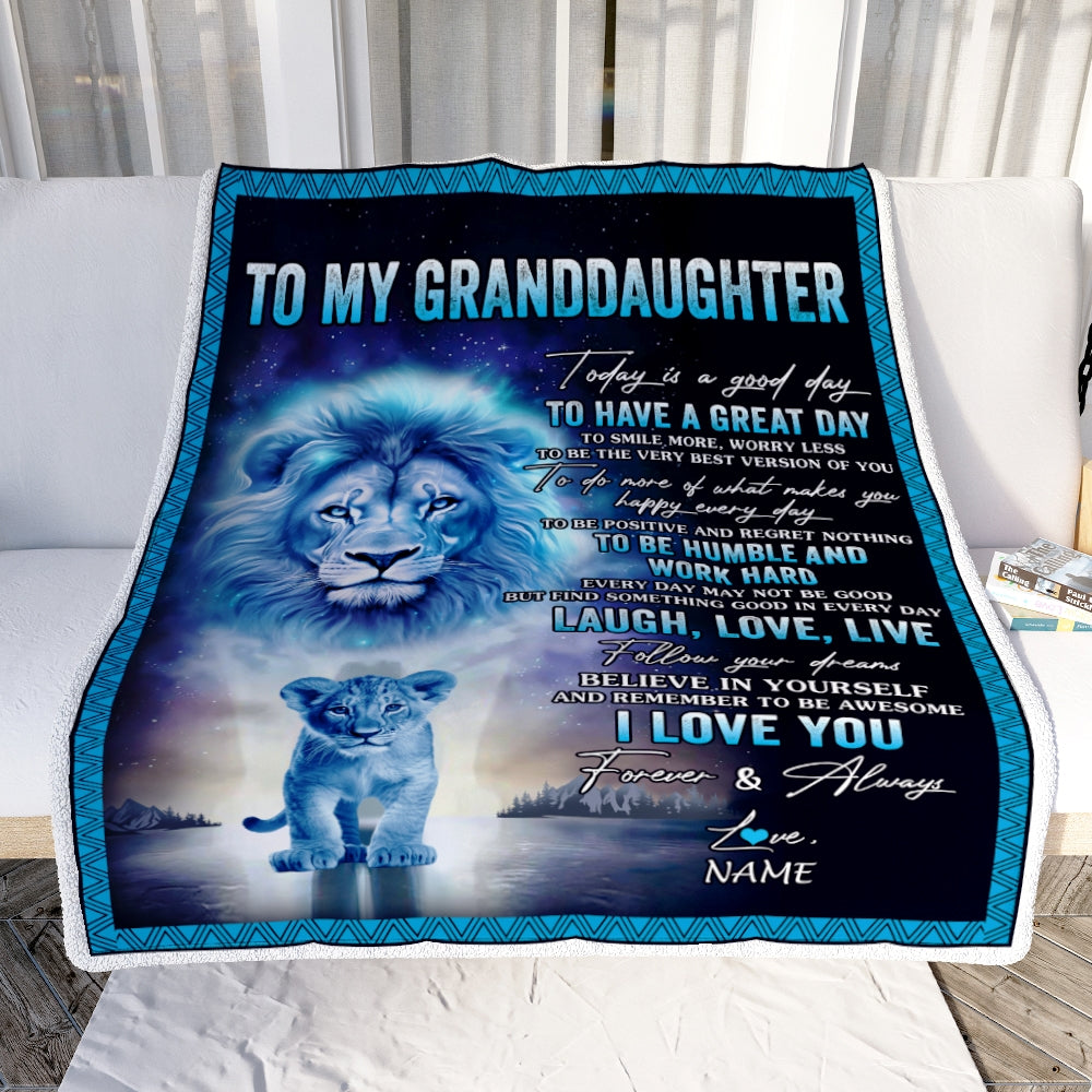 Personalized To My Granddaughter Lion Blanket From Papa Grandpa Every Day Laugh Love Live Granddaughter Birthday Christmas Customized Bed Fleece Throw Blanket | teecentury