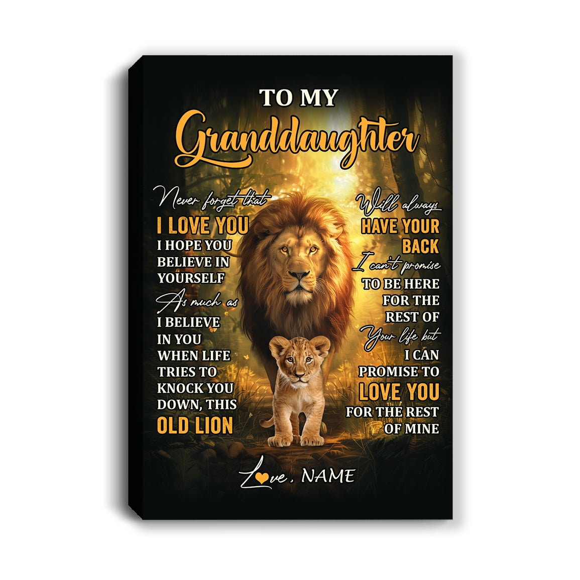 Personalized To My Granddaughter Lion Canvas From Grandpa Papa Never Forget That I Love You Granddaughter Birthday Gifts Christmas Custom Wall Art Print Framed Canvas | teecentury