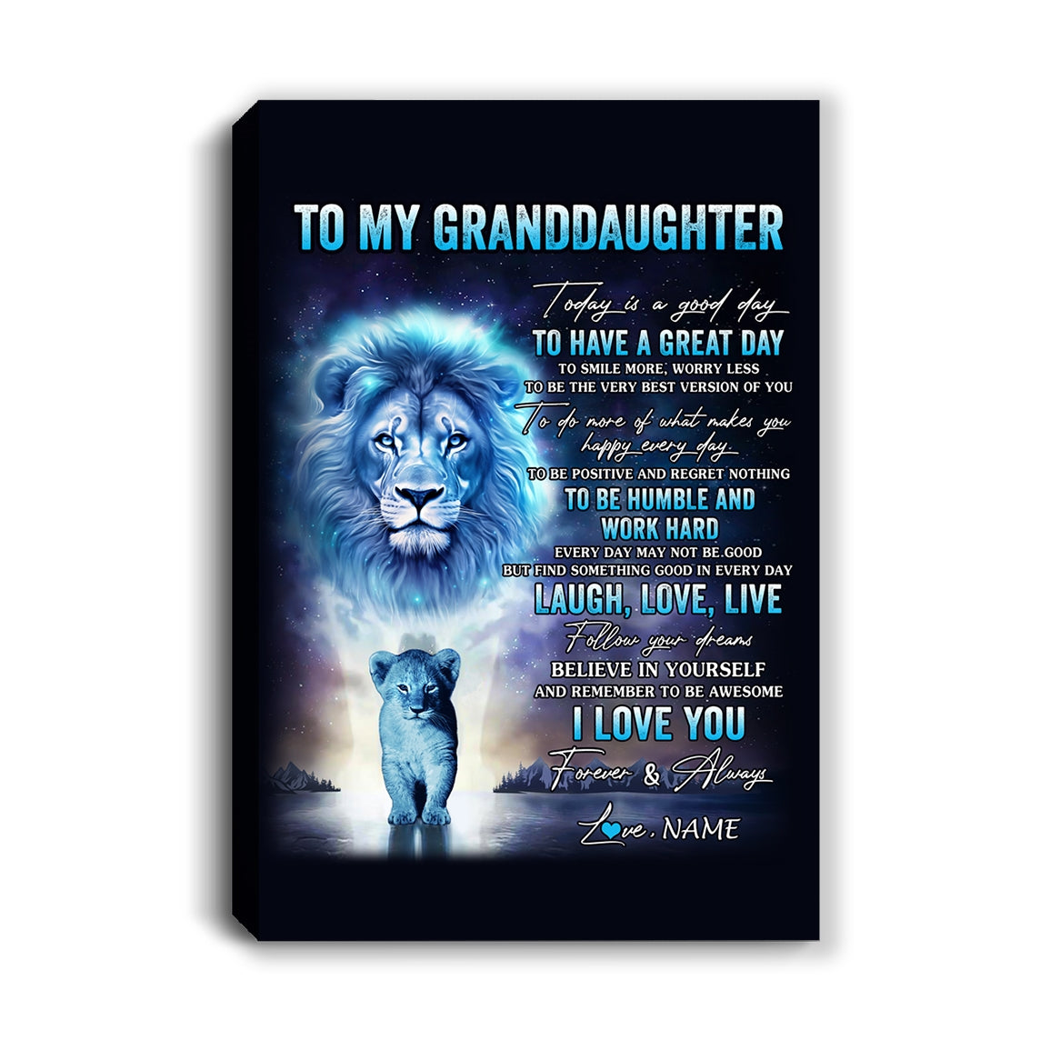 Personalized To My Granddaughter Lion Canvas From Papa Grandpa Every Day Laugh Love Live Granddaughter Birthday Gifts Christmas Custom Wall Art Print Framed Canvas | teecentury