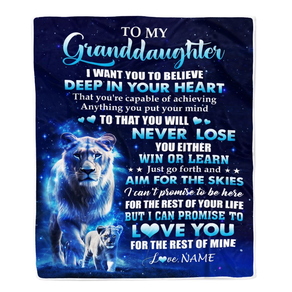Personalized To My Granddaughter Lion From Grandma Blanket Believe Your Heart Granddaughter Gift Birthday Graduation Christmas Customized Fleece Throw Blanket | teecentury